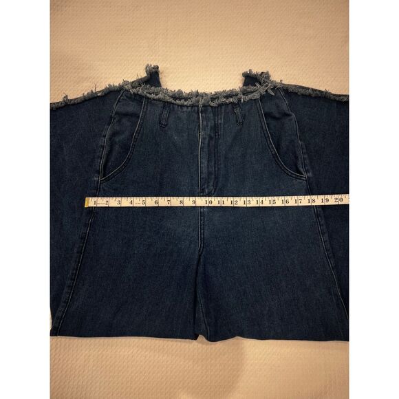 Forever21 Dark Wash Wide Leg Distressed Hem Denim Jeans Women's Size 26 FLAW - Picture 6 of 16